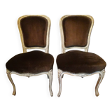 A pair of Louis XV style armchairs in wood and velvet fabrics