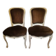 A pair of Louis XV style armchairs in wood and velvet fabrics