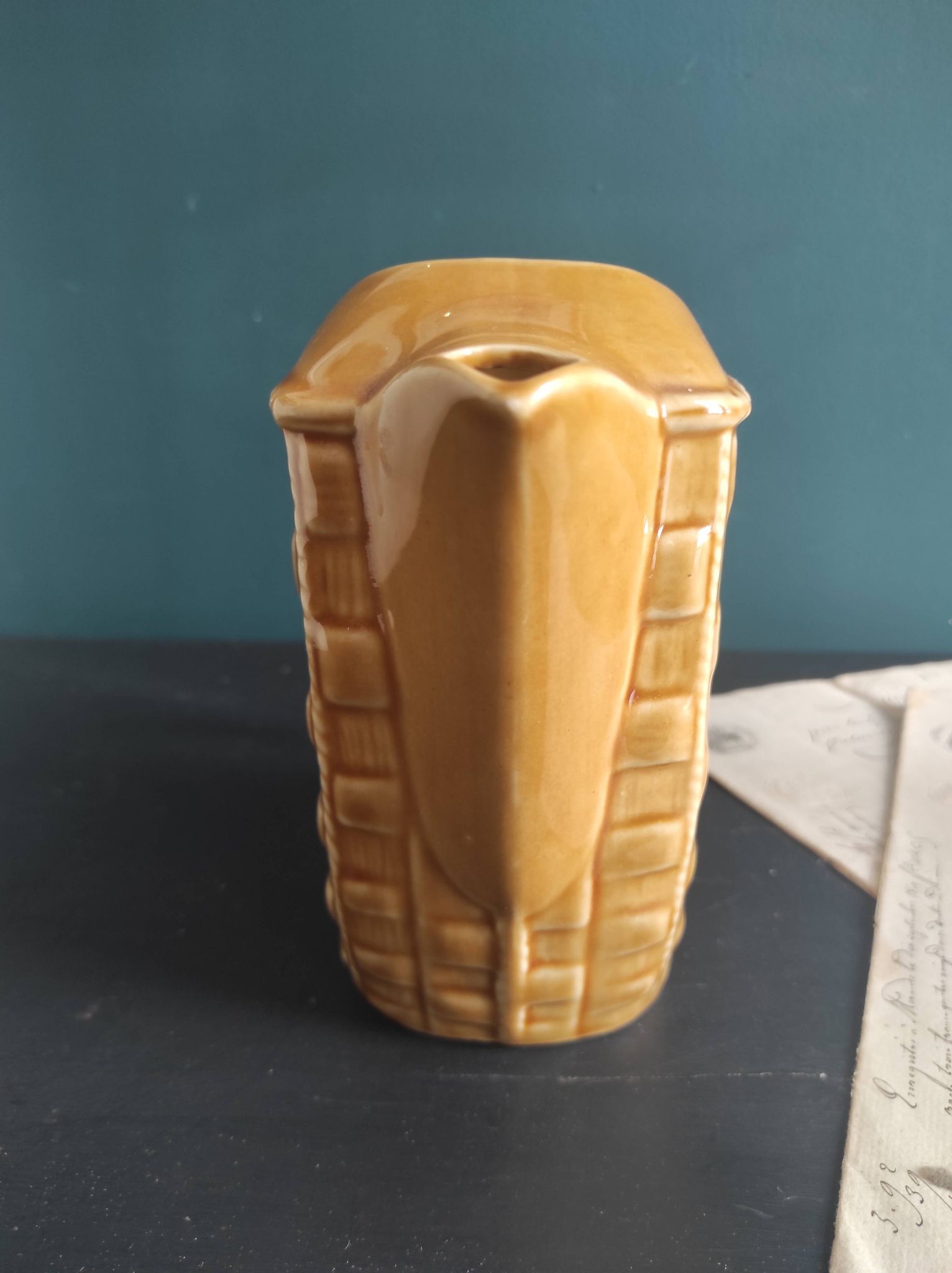 Rare French vintage rectangular Majolica pitcher