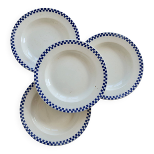 4 assiettes plates anciennes - damier