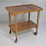 Vintage rolling bar or serving trolley, red ceramic, 1950s design