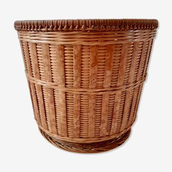 Cache pot en rotin et osier années 70