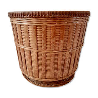 Cache pot en rotin et osier années 70