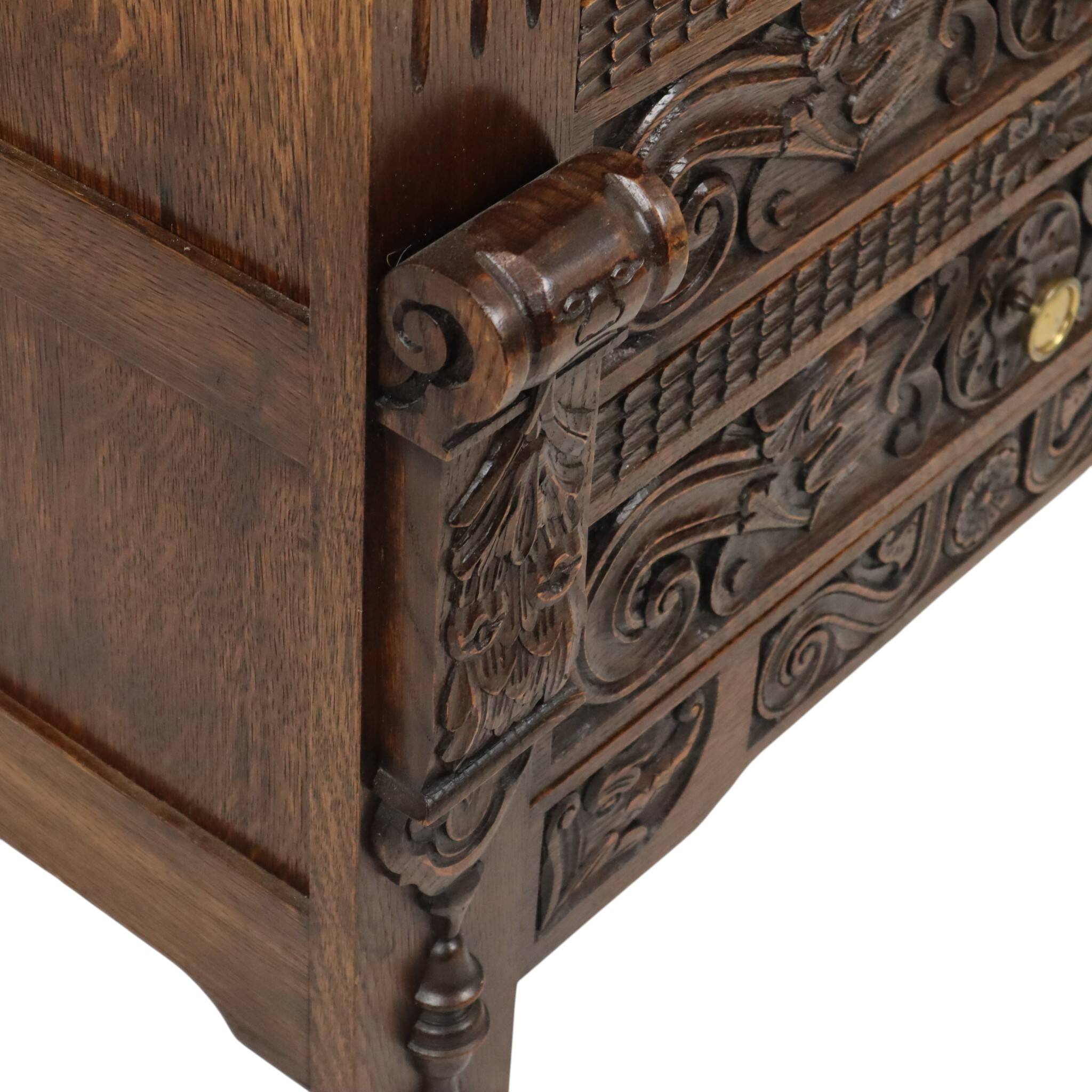 Vintage Carved Oak Cabinet/Chest of Drawers with Mythical Figures