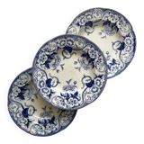 Three Flora ironstone soup plates, Creil and Montereau, late 19th century
