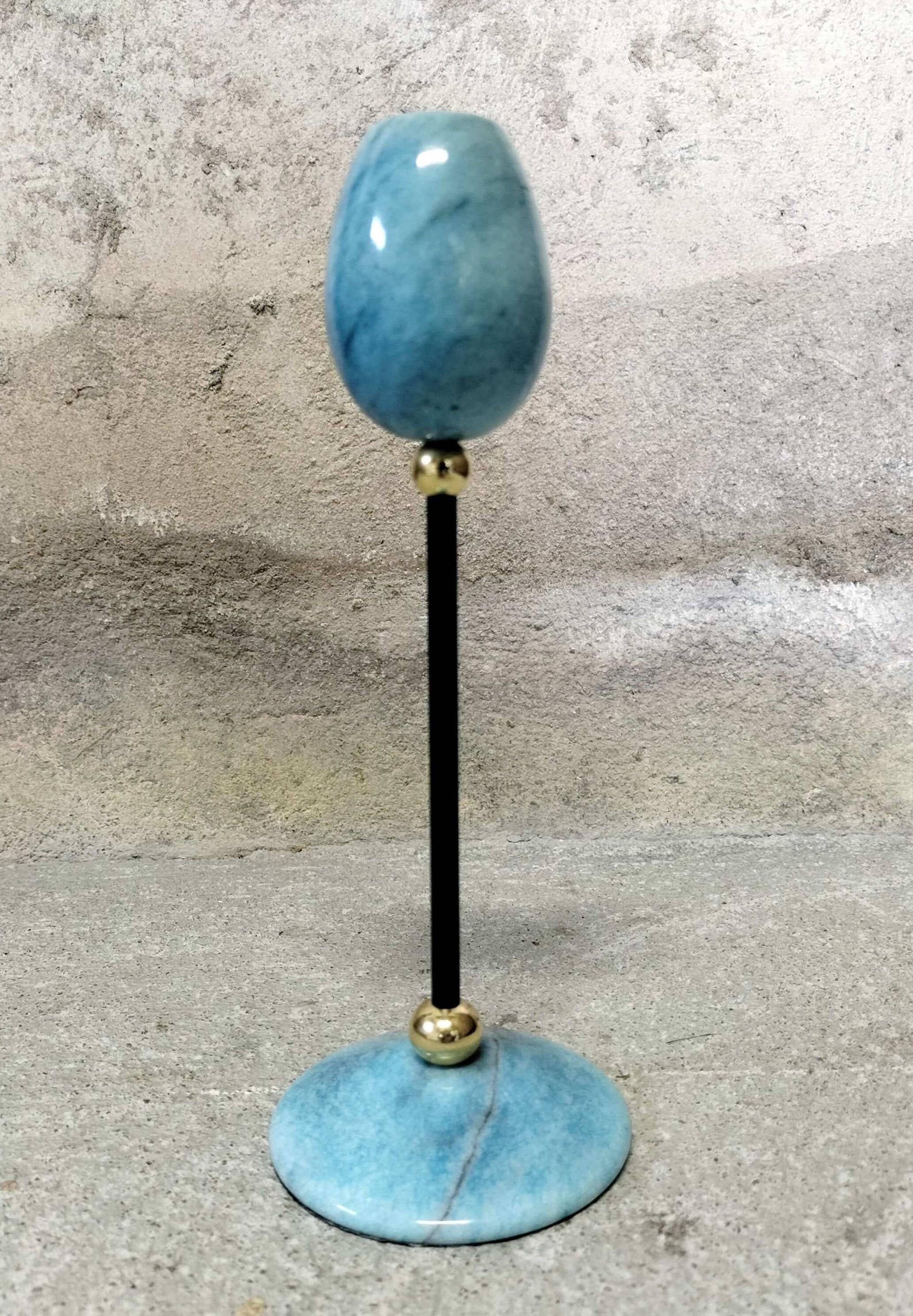 Blue marble candle holder
