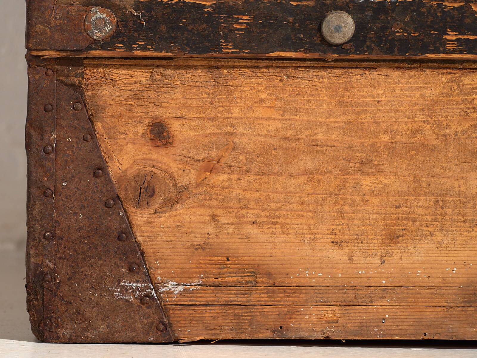 Antique washed wooden trunk, circa 1900