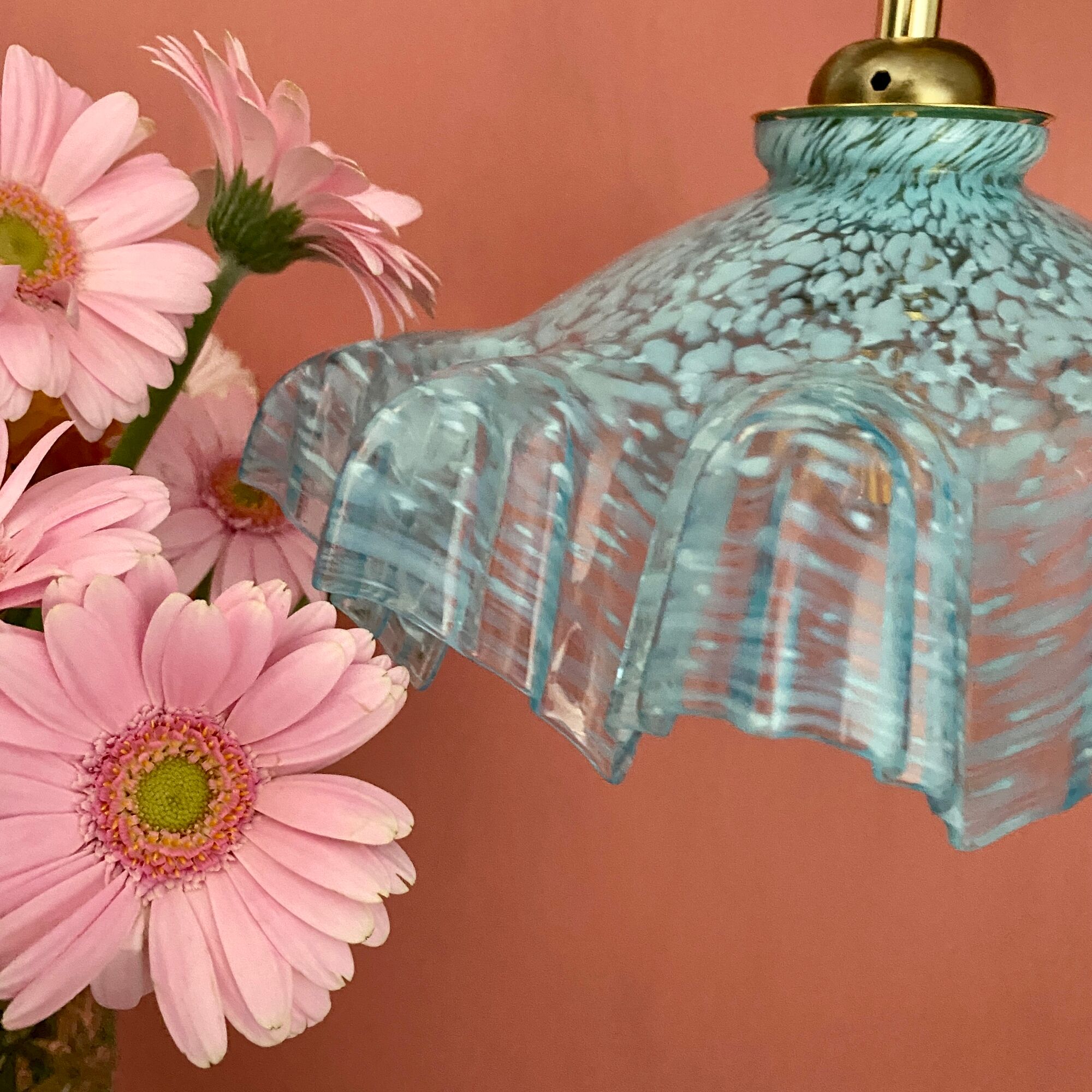 Vintage aabt-jour pendant lamp in blue Clichy glass