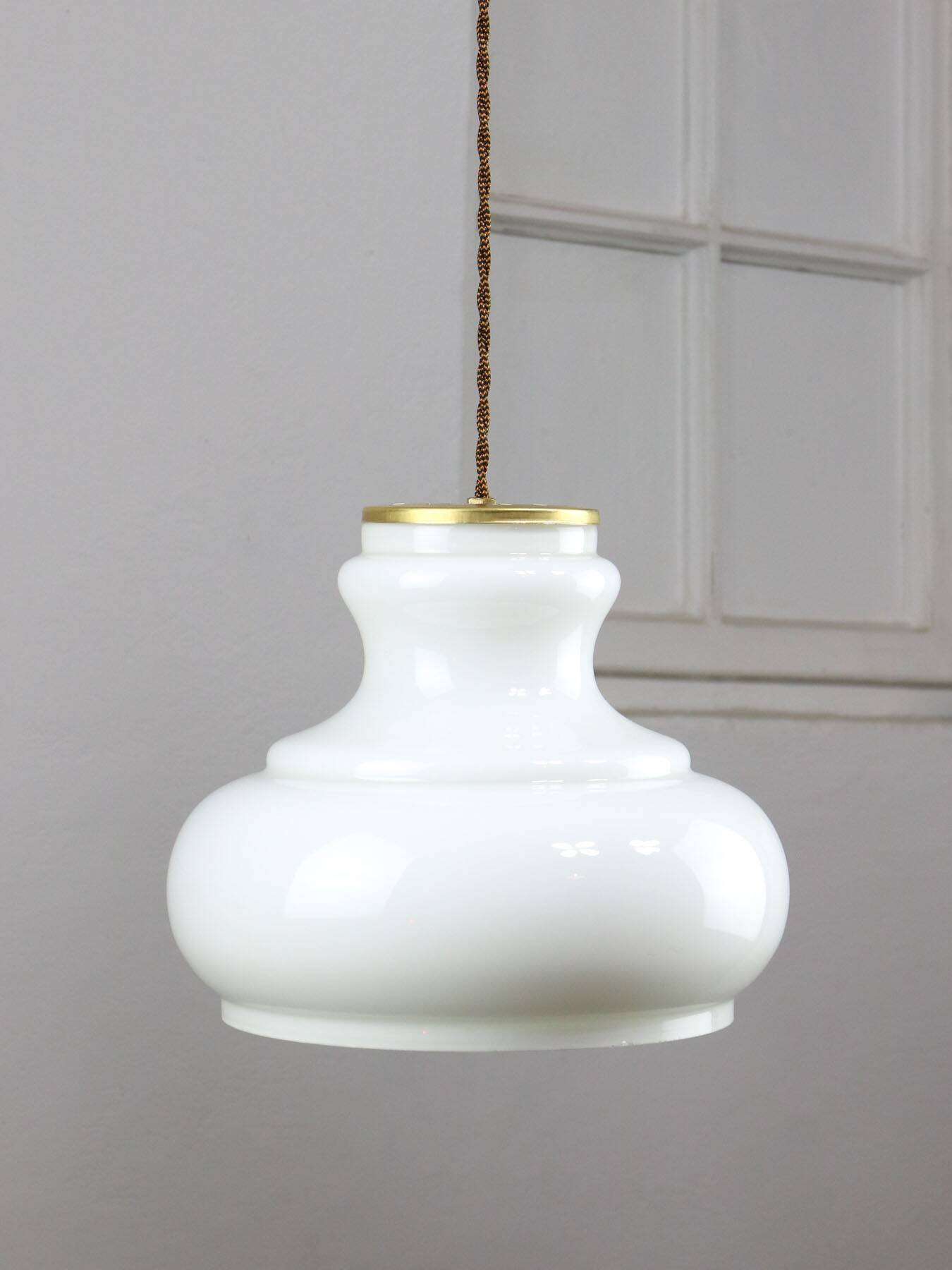 Mid-Century Italian Brass and Opaline Pendant Lamp