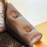 Scandinavian leather and teak bench 1960