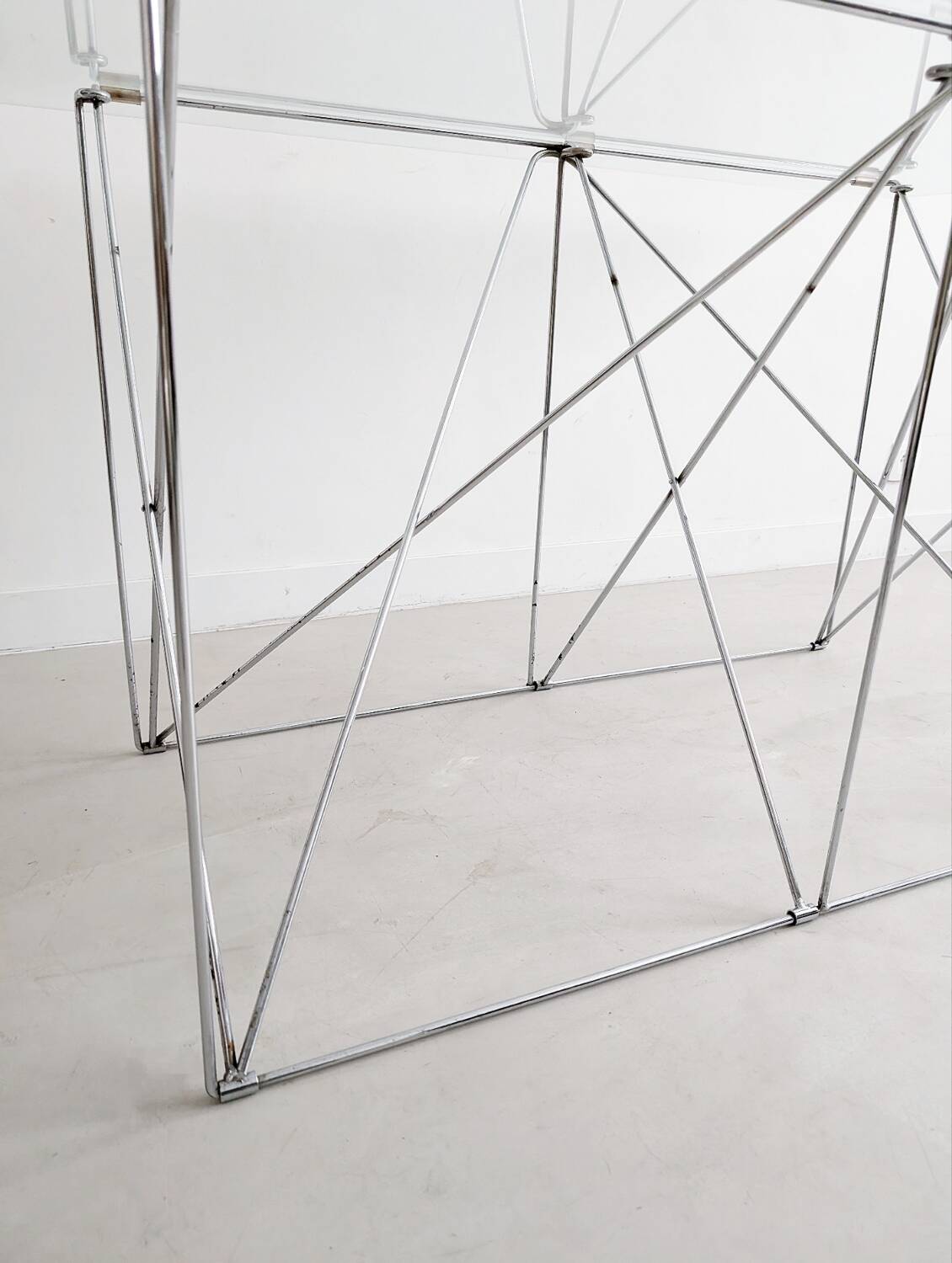 Folding steel and glass dining table by Max Sauze 1970s