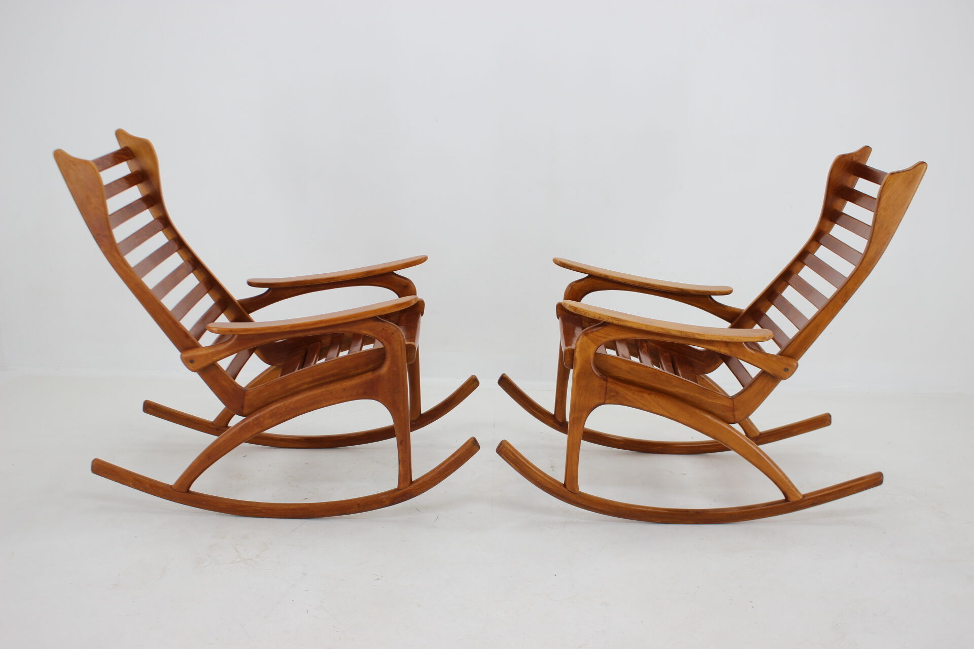 1960s pair of beech rocking chairs by uluv, czechoslovakia