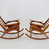 1960s pair of beech rocking chairs by uluv, czechoslovakia