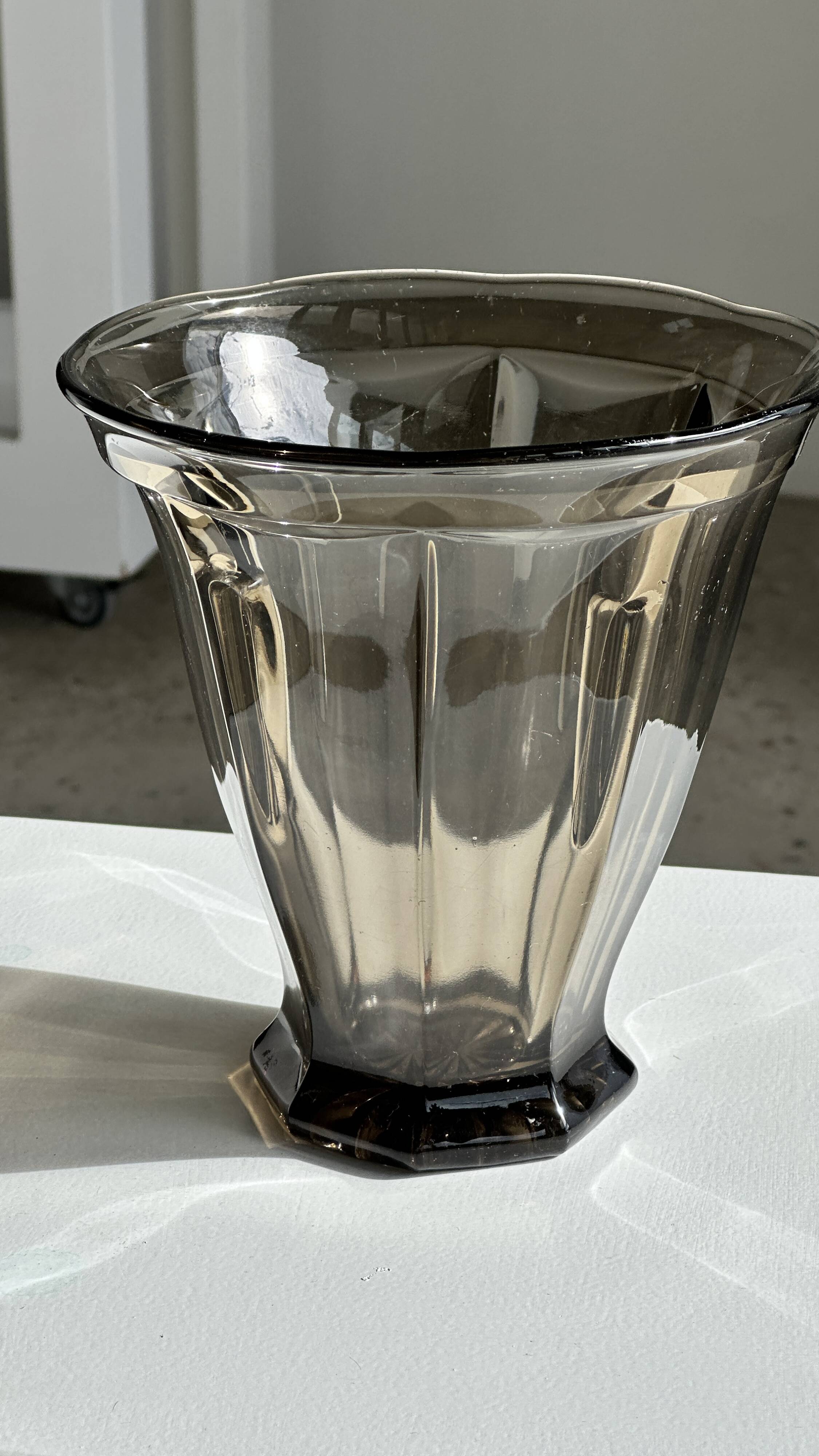 Smoked molded glass vase H:17cm