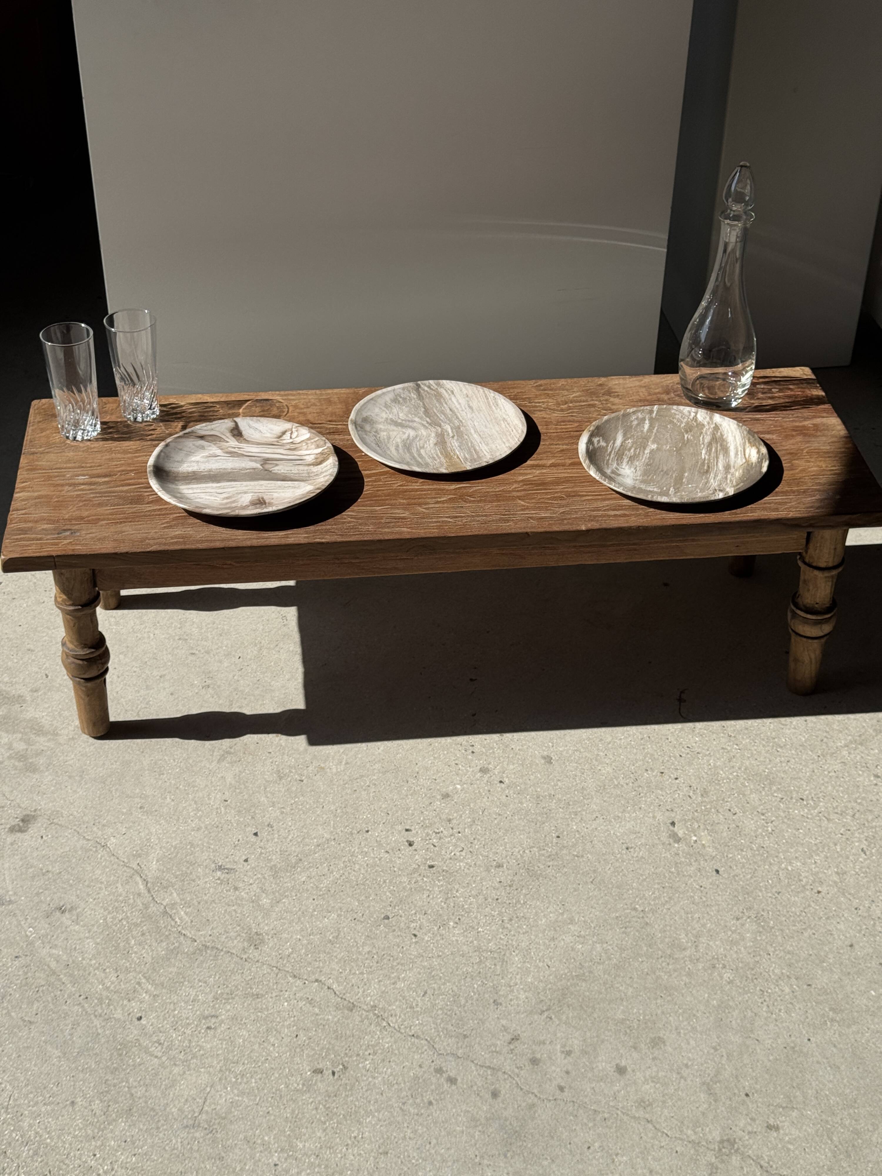 Petrified wood vide poche, circular dish or plate in light beige D25.