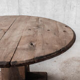 Round primitive dining table, solid wood