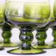 Set of 12 olive green wine glasses, mouth soufflé from the 50s