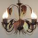 French Vintage 5 Light Brown & Green Tied Boquet Leaf Chandelier