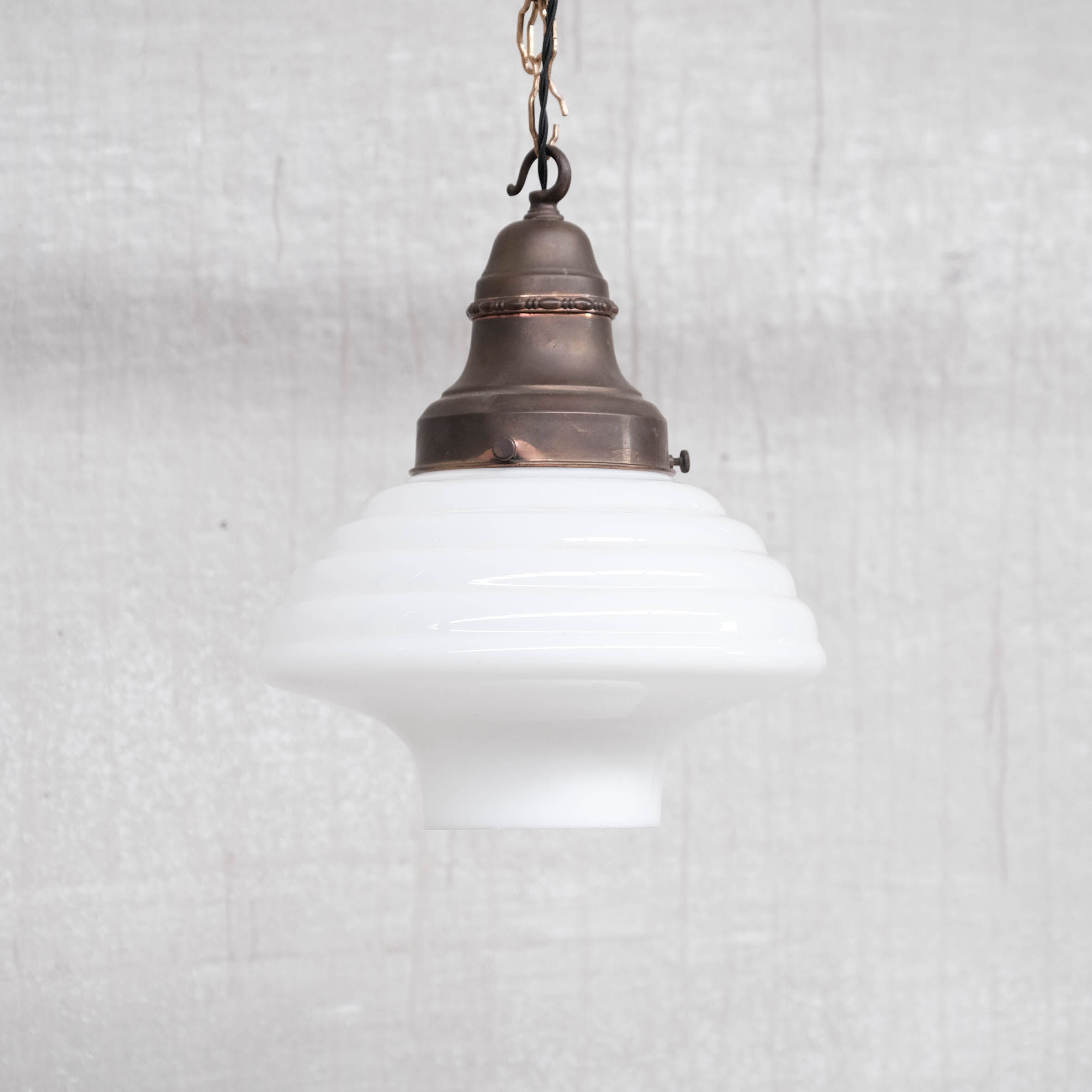 Opaline and Brass French Pendant Light