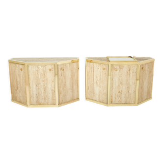 Pair of travertine brass cabinets by Alfredo Freda 1975