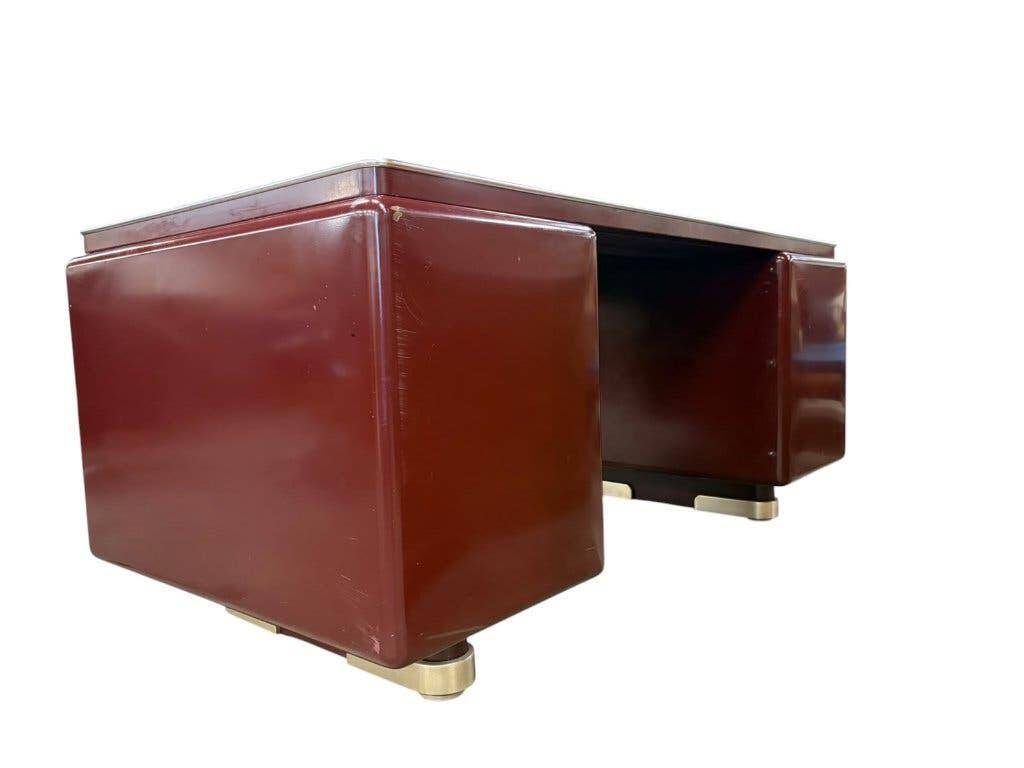 Bureau vintage en métal bordeaux Ahrend / Bureau Oda Prominent