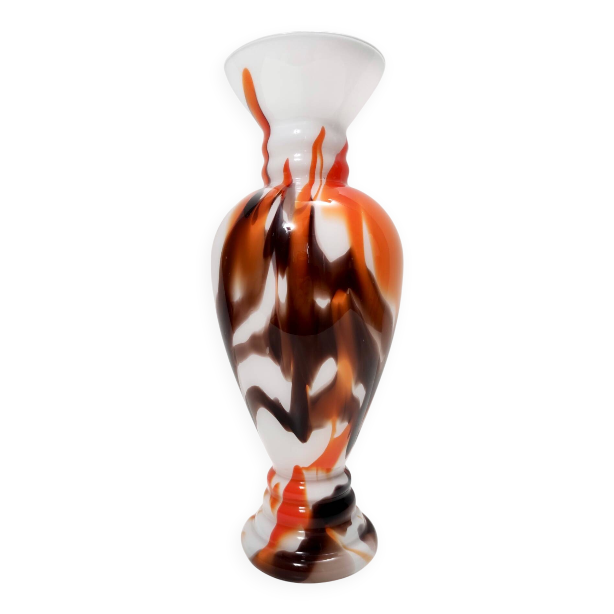 White, Orange and Brown Murano Glass Vase by Carlo Moretti, Italy