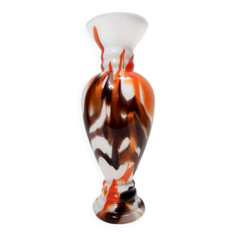 Vase en verre de Murano blanc, orange et marron par Carlo Moretti, Italie