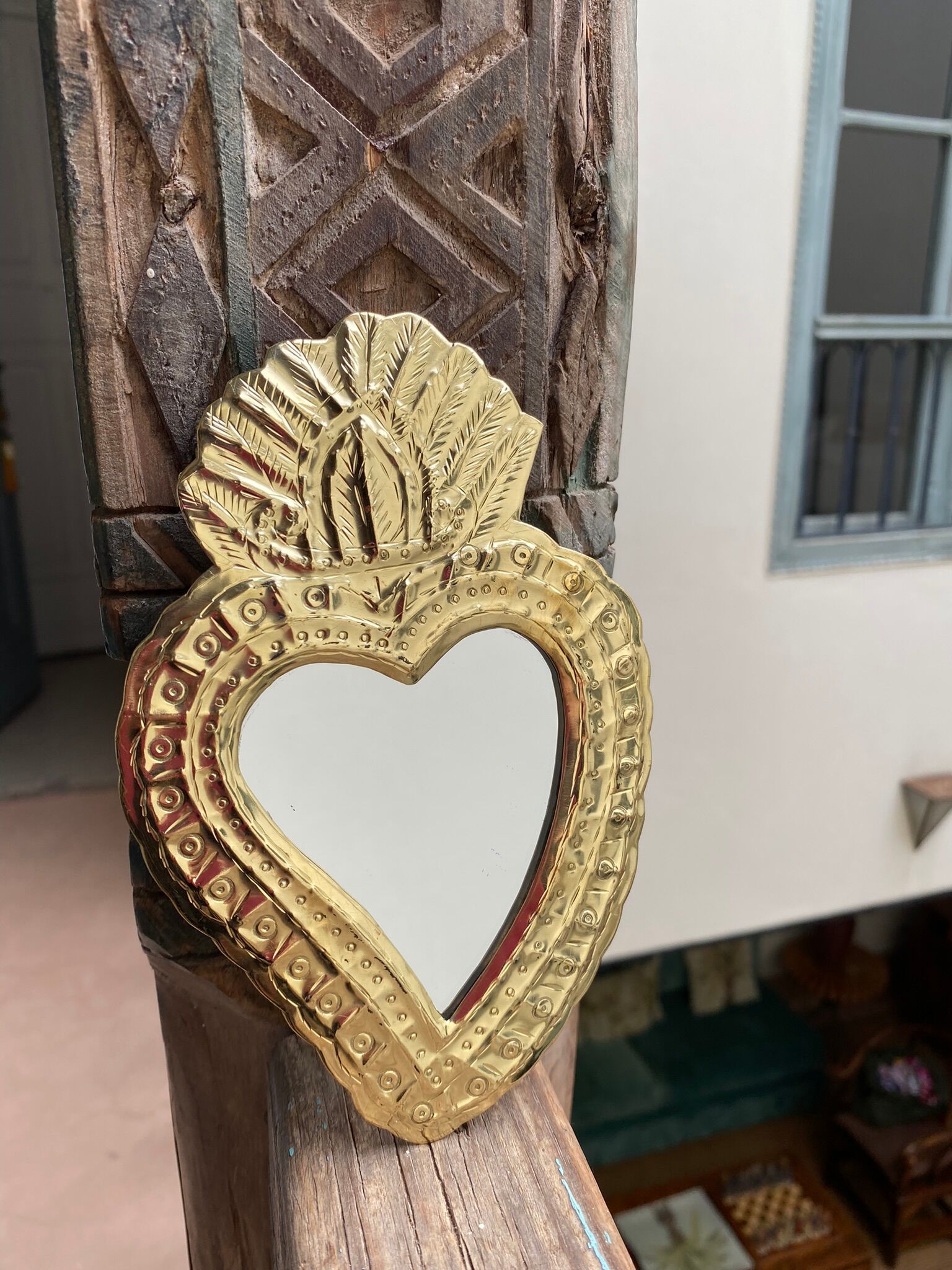 Brass heart mirror type ex-voto habibi