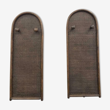 Set of 2 vintage wicker wall coat racks