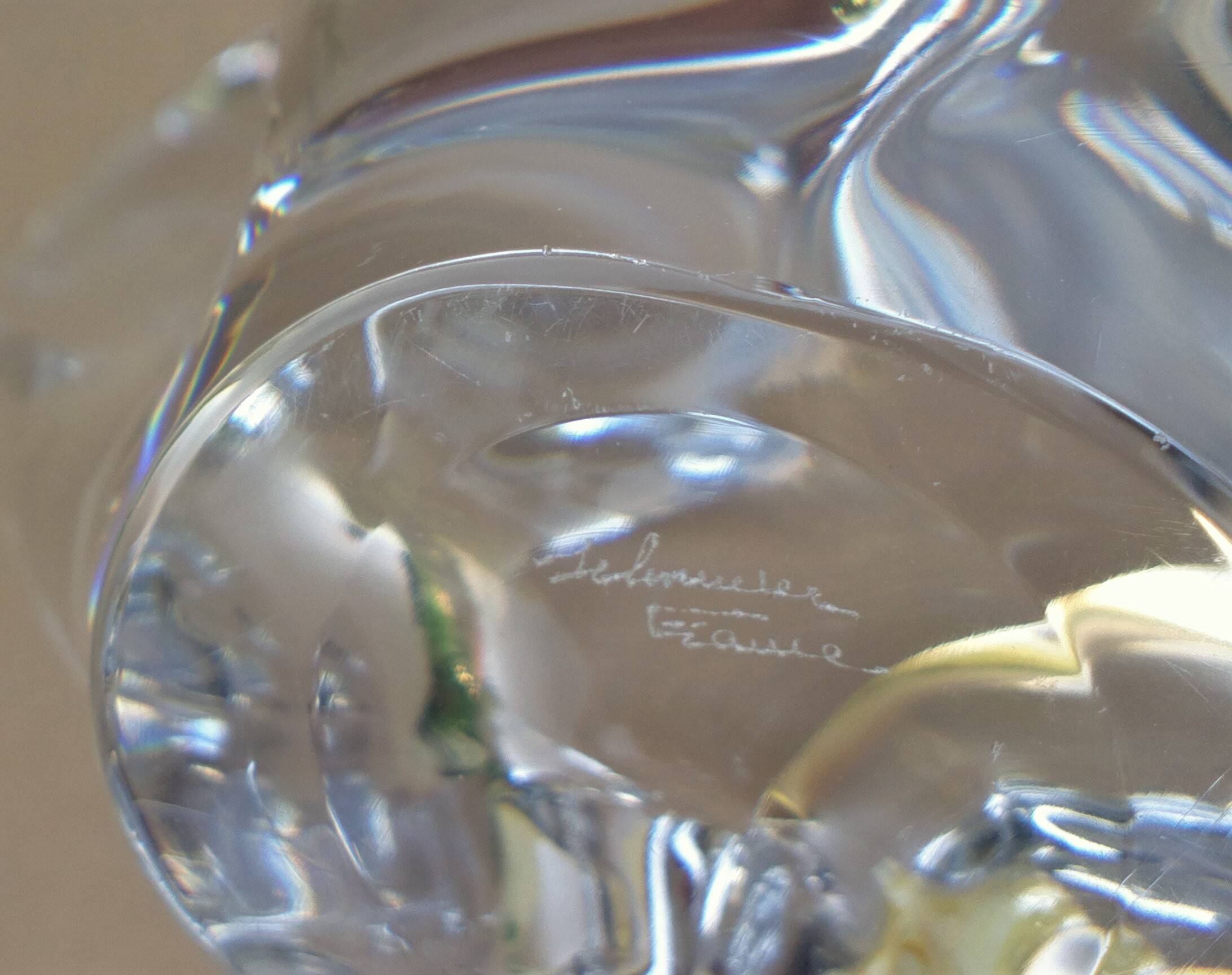 Old 2-light crystal candlestick signed SCHNEIDER FRANCE vintage design from the 60s