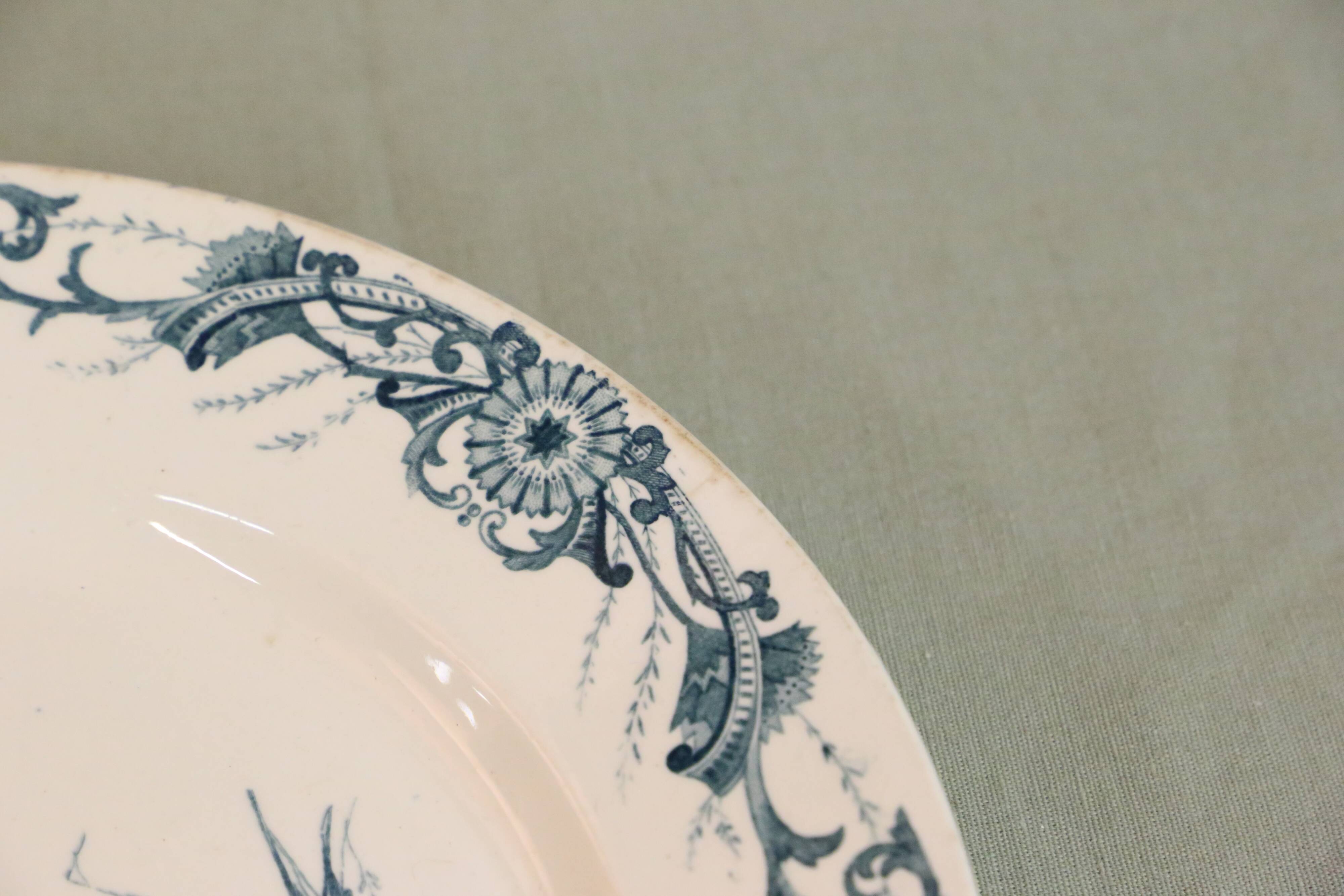 Large round dish, Creil and Montereau, Centaurea service, iron earth, late 19th century