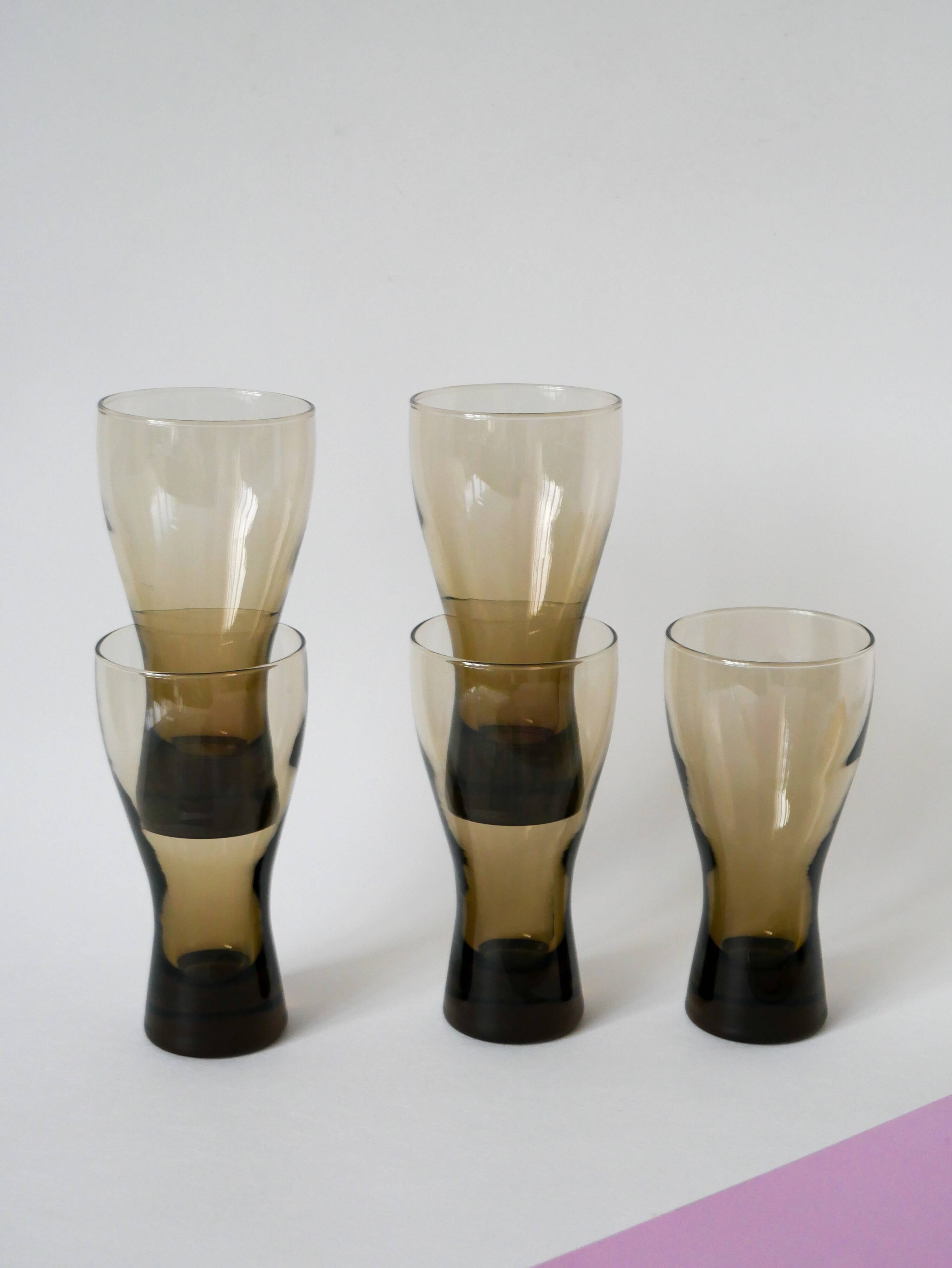 Set of 5 large Long Drink glasses in smoked glass Design, 1970