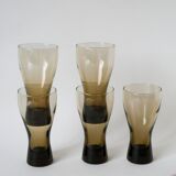 Set of 5 large Long Drink glasses in smoked glass Design, 1970