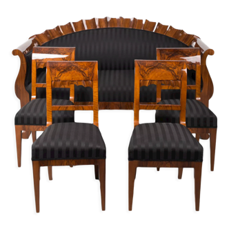 Biedermeier Sofa and 4 Dining Chairs,  Germany, 19th Century