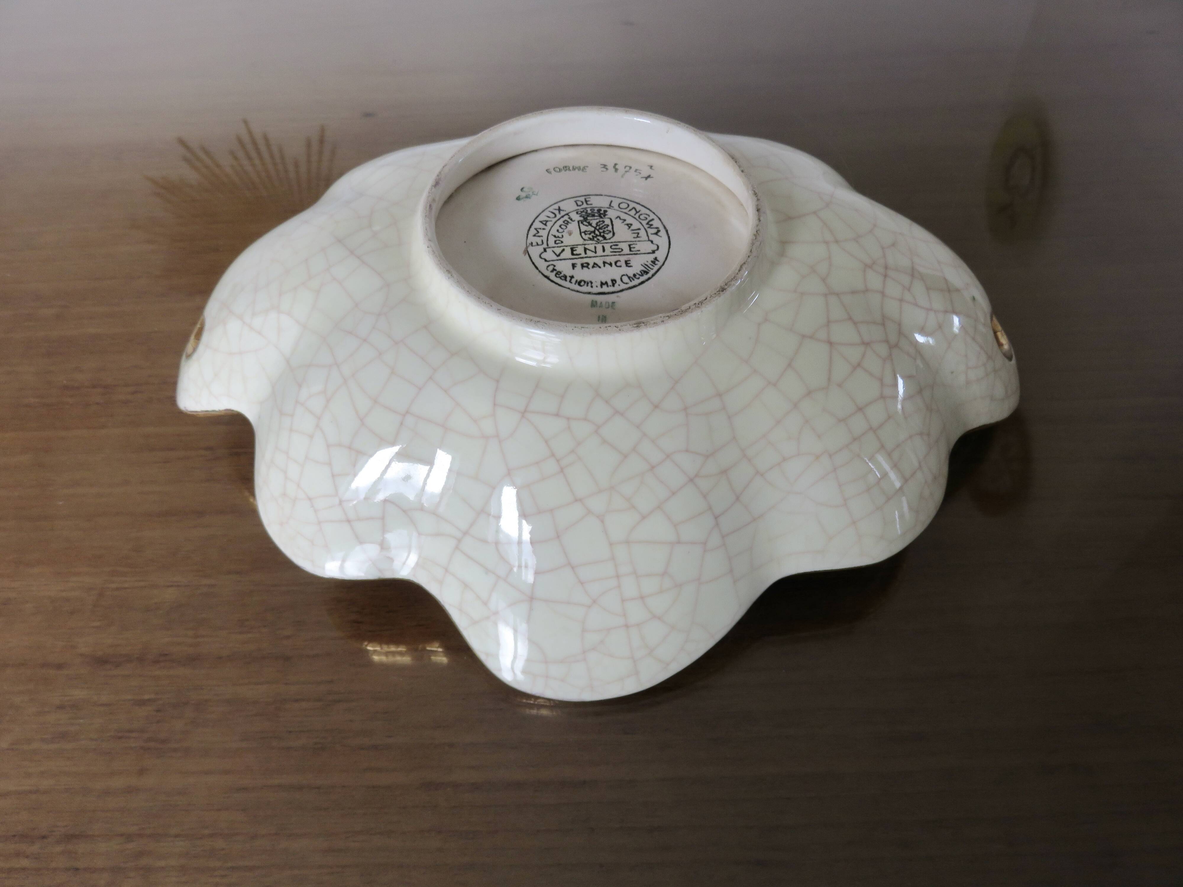 Longwy enamel dish, "Venice" pattern, 1940s-50s