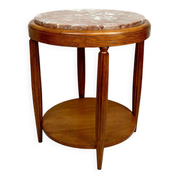 Pedestal Table, Side Table in Solid Oak & Griotte Marble Top