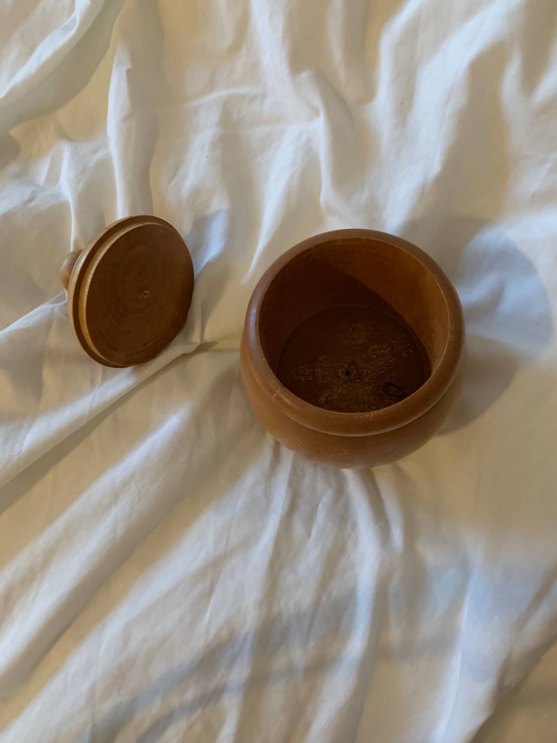 Turned wooden pot with lid