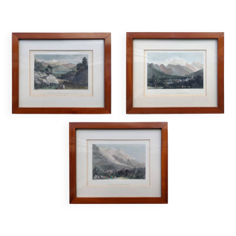 Suite de 3 gravures anciennes sur le Mont Blanc