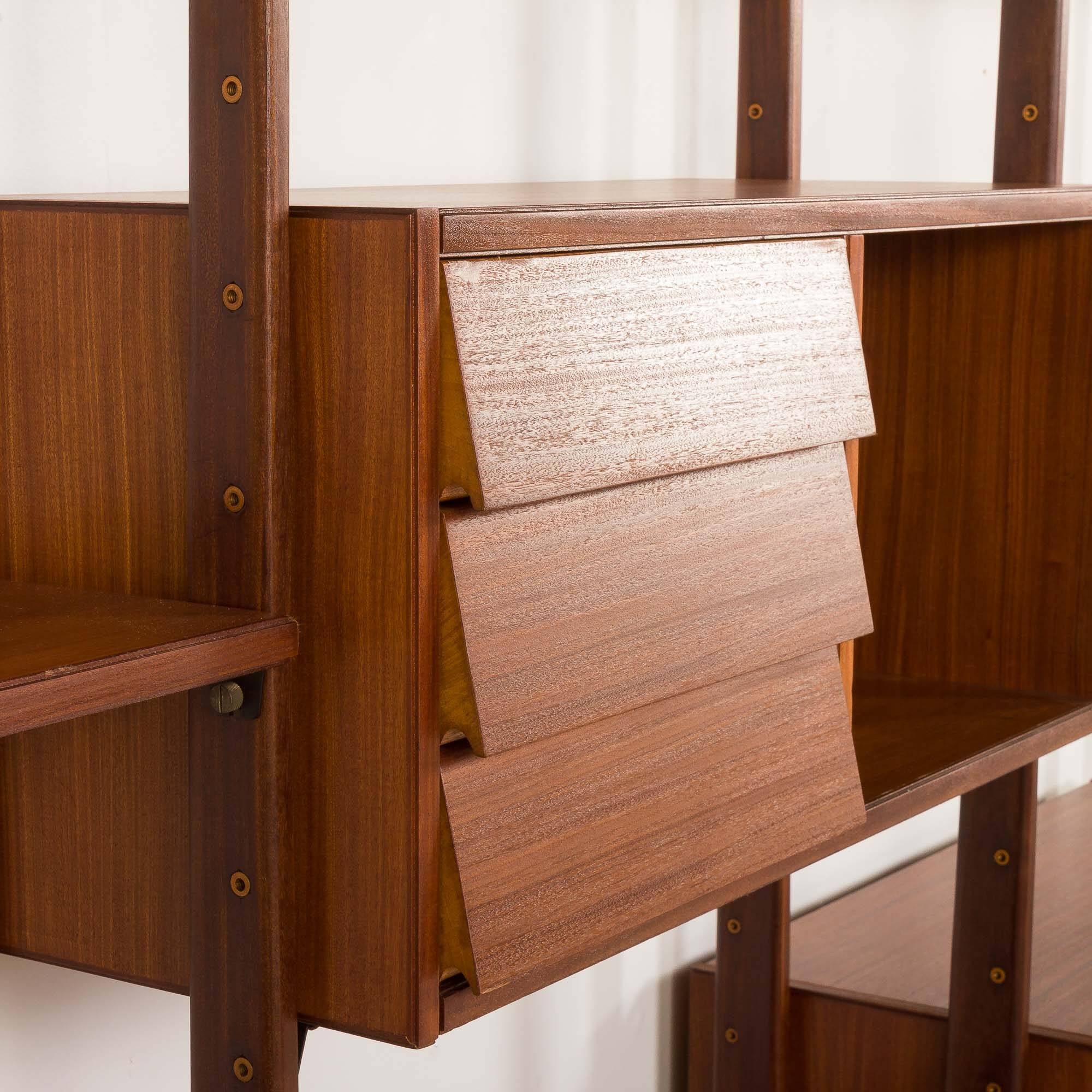 Italian freestanding wall unit or room divider in teak, 1960s