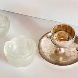 VINTAGE Glass and Silver Metal CANDLE HOLDERS