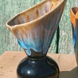 "Pair of vintage glazed ceramic vases – blue flamed glaze – ann"