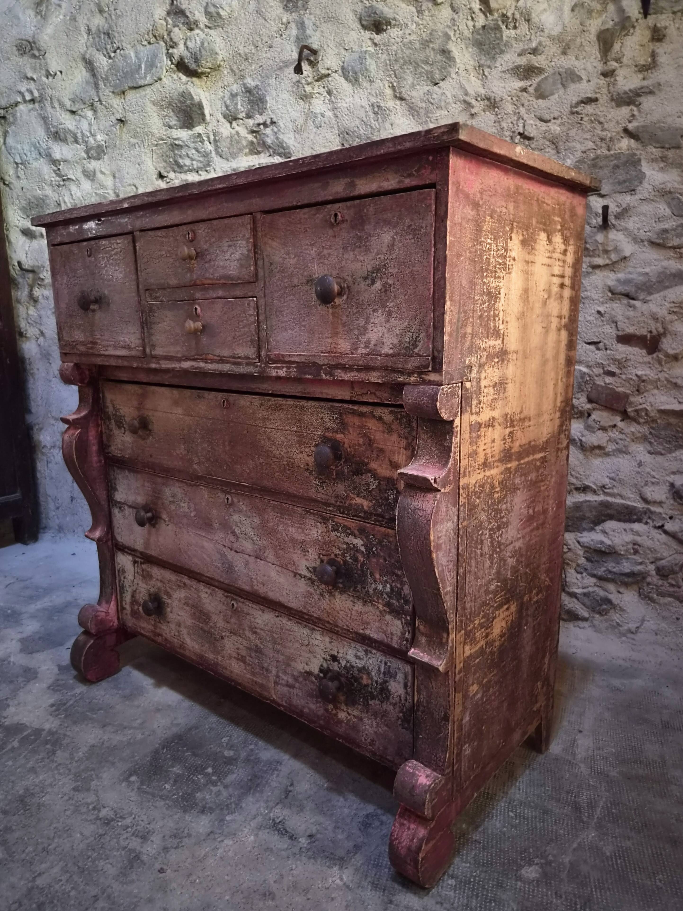 Commode de magasin peinte ancienne française, peuplier et pin, vers 1850–1900