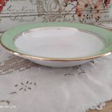 Round hollow plate in water green with a golden frieze, Cafés Lemaire.