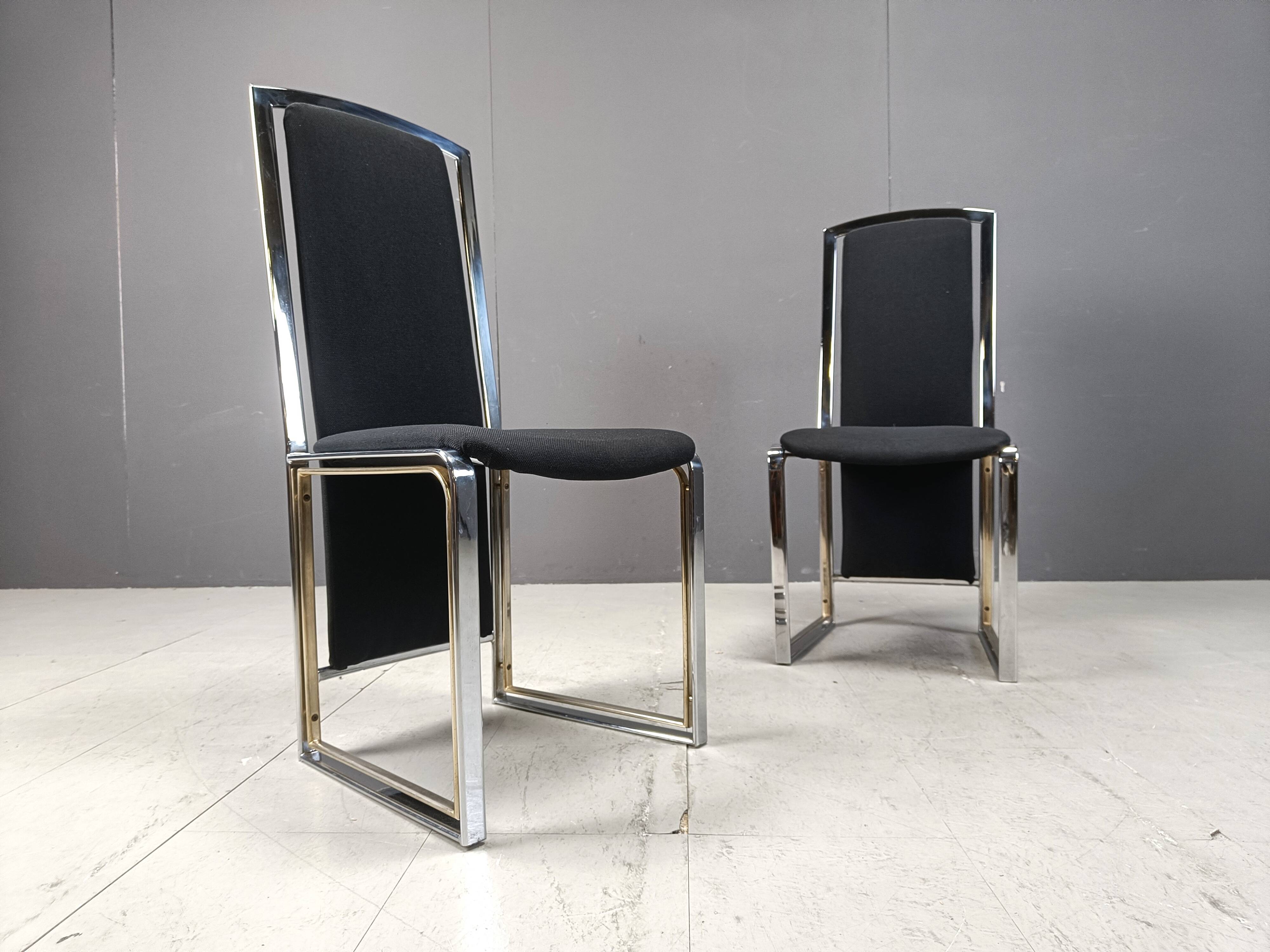 Lot de 8 chaises de salle à manger vintage en laiton et chrome - années 1970
