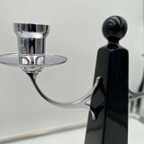 Art Deco Candlesticks in Black Lacquer, Oak & Nickel, Netherlands, 1930s, Set of 2