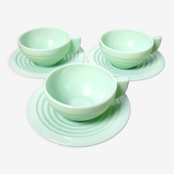 Trio tasses art déco opaline mint