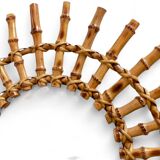 Midcentury Sunburst Mirror, Bamboo & Rattan, Handmade in France, 1950s