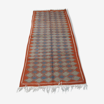 Moroccan orange kilim rug, handmade Berber carpet