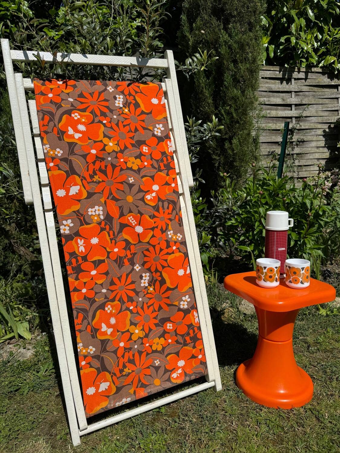 Old vintage flower deckchair