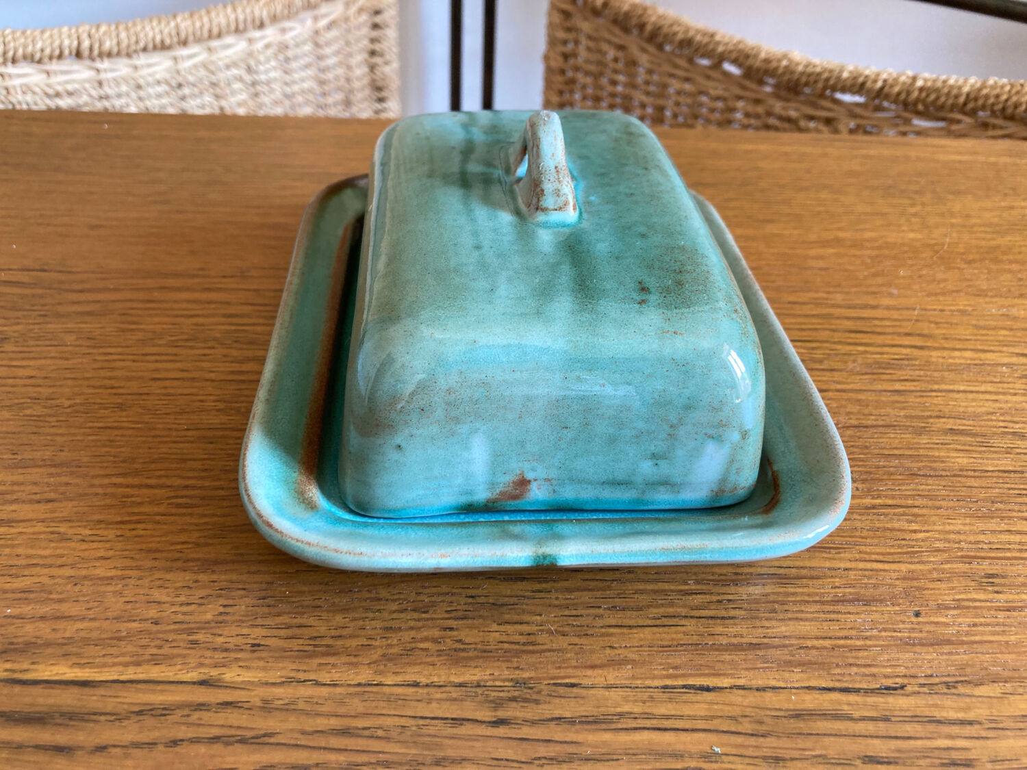 Glazed terracotta butter dish
